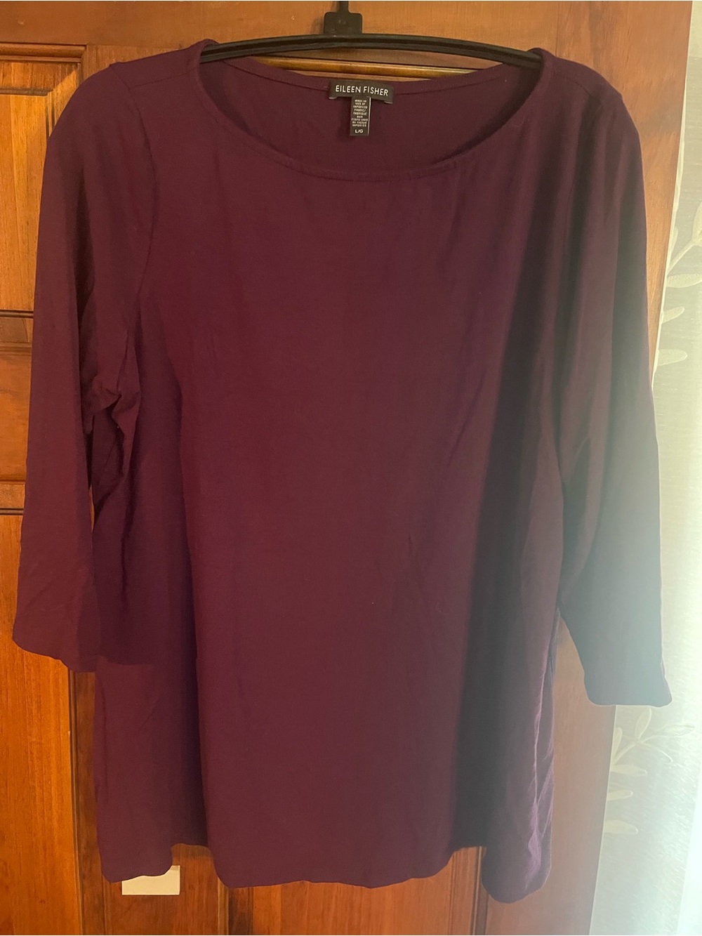 Eileen Fisher Deep Plum Long-Sleeve Scoop Neck Top